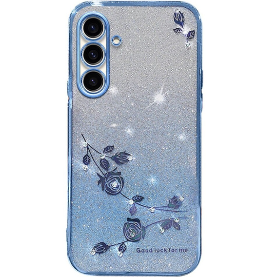 Husă pentru Samsung Galaxy A54, Glitter Flower, albastru
