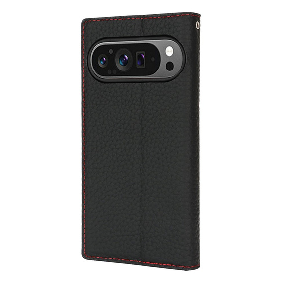 Husă cu clapetă pentru Google Pixel 10 / 10 Pro, piele Litchi Grain, negru