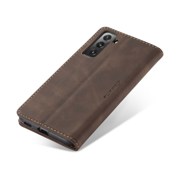 Husa CASEME pentru Samsung Galaxy S21 FE, Leather Wallet Case, cafea