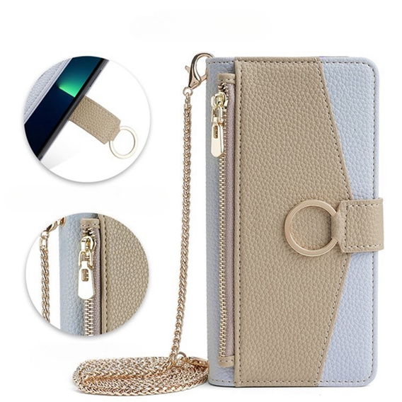 Carcasă flip pentru Samsung Galaxy A56 5G, Wallet Zipper Pocket, cu oglindă, albastru