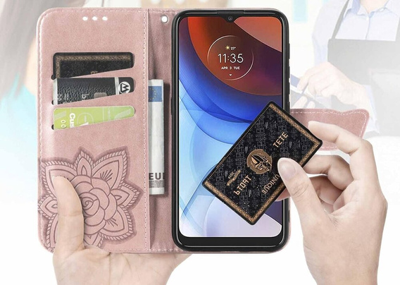 Cu clapetă pentru Motorola Edge 50 Fusion 5G, Butterfly, roz rose gold