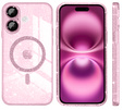 Husă pentru iPhone 16, ERBORD Glitter MagSafe, roz + Sticlă pentru ecran