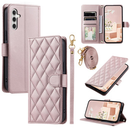 Husă cu clapetă pentru Samsung Galaxy A36 5G, Rhombus Crossbody Leather, roz
