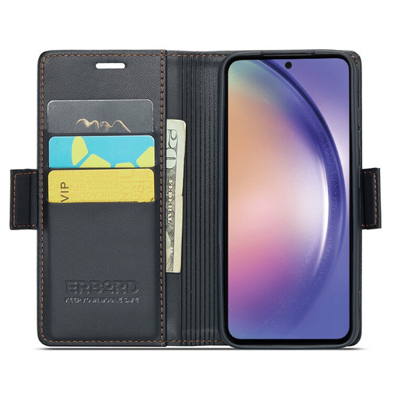 Husă pentru Samsung Galaxy A55, ERBORD Glossy Litchi, portofel cu clapetă, negru