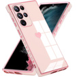 Husă pentru Samsung Galaxy S23 Ultra, Electro heart, roz rose gold + Sticlă ceramică Full Glue