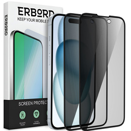 2x sticlă de confidențialitate temperată pentru iPhone 15 Plus, ERBORD Anti-Spy