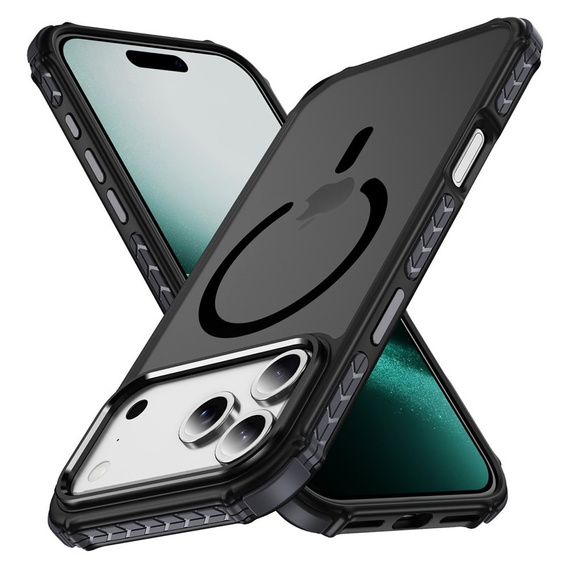Carcasă Matt pentru iPhone 17 Pro, blindată, pentru MagSafe, fumurie cu margini negre