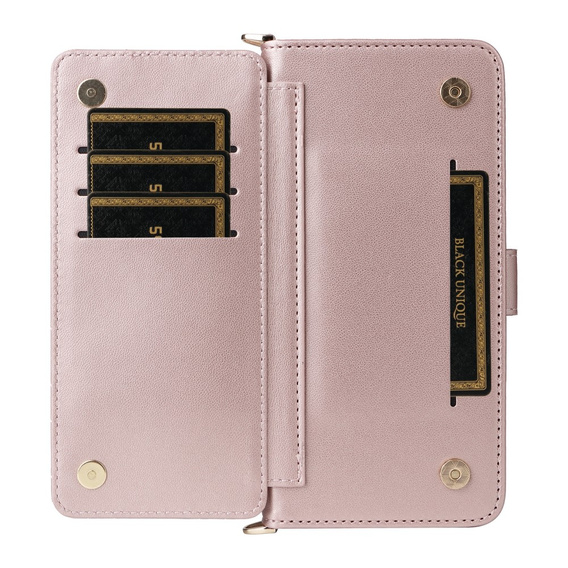 Carcasă cu clapetă pentru Oppo Reno 13 5G, Crossbody Leather Wallet, roz