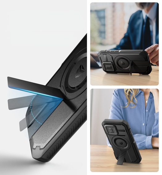 Husă blindată pentru iPhone 16 Pro Max, Dexnor CamProtect MagSafe, negru (Două rame)