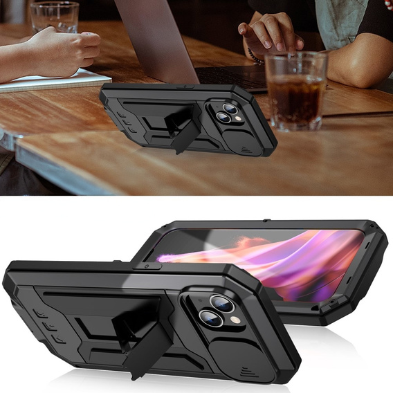 Husă pentru iPhone 15, R-JUST CamShield Slide, armată, negru