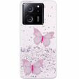 Husă pentru Xiaomi 13T / 13T Pro / Redmi K60 Ultra, Glitter Butterfly, roz