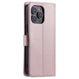 Husă cu clapetă pentru iPhone 16 Pro Max, Rhombus Crossbody Leather, roz rose gold