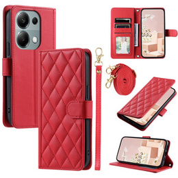 Husă cu clapetă pentru Xiaomi Redmi Note 13 Pro 4G / Xiaomi Redmi Note 14S / Xiaomi Poco M6 Pro 4G, Rhombus Crossbody Leather, roșu