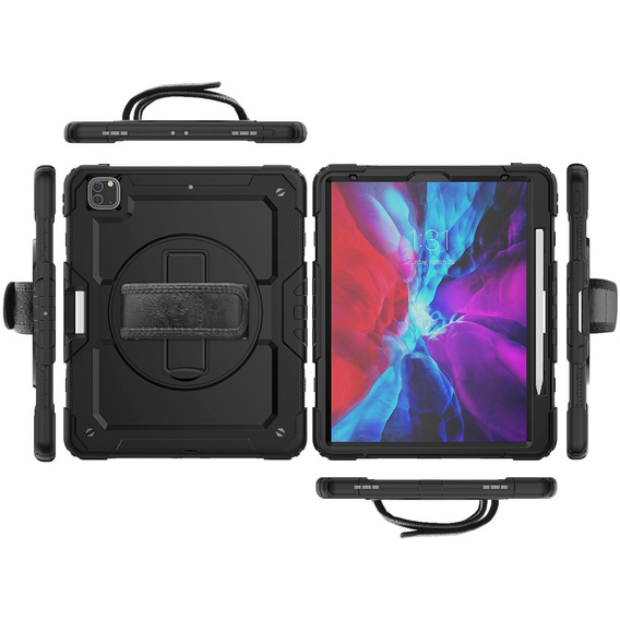 Husa blindată pentru iPad Pro 12.9 2022 / 2021 / 2020 / 2018, carcasă de protecție 360 cu slot pentru stylus, negru