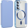 Cu clapetă pentru Samsung Galaxy S22 5G, RFID Wallet MagSafe CamShield, albastru