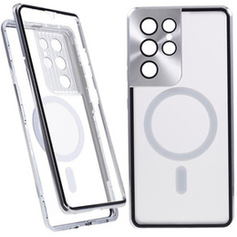 Carcasa Magnetic Dual Glass MagSafe pentru Samsung Galaxy S21 Ultra, de argint