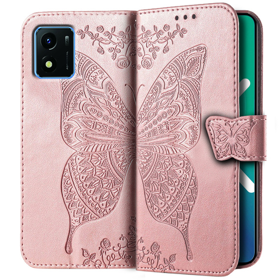 Cu clapetă pentru Vivo Y01, Butterfly, roz