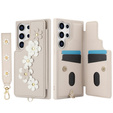 Husa pentru Samsung Galaxy S24 Ultra, Leather Flower Card Slot, bej