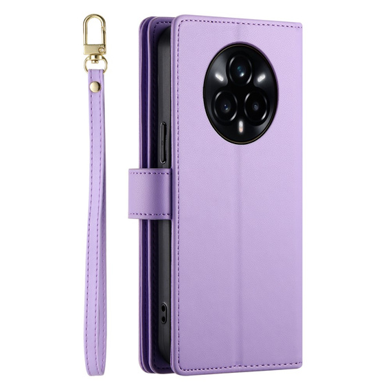 Cu clapetă pentru Realme 14 Pro+ 5G, Wallet Zipper Pocket, violet