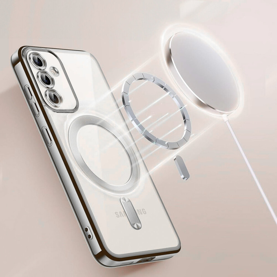 Husă pentru Samsung Galaxy S23, Electro MagSafe, de argint + Sticlă pentru ecran