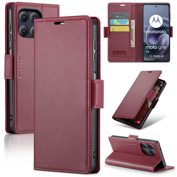 ERBORD Portofel Litchi lucios cu clapetă pentru Motorola Moto G86 5G / G86 Power 5G