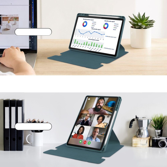 Husă pentru tastatură pentru Lenovo Tab M11, Rotary 360° Leather, verde închis