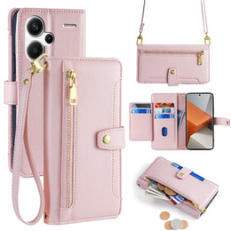 Cu clapetă pentru Xiaomi Redmi Note 13 Pro+, Wallet Zipper Pocket, roz