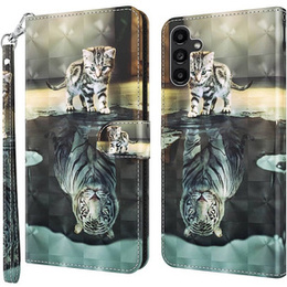 Cu clapetă pentru Samsung Galaxy A14 4G/5G, Wallet, Cat & Tiger, gri