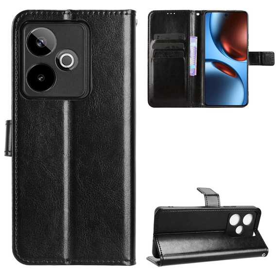 Cu clapetă pentru Realme GT 7 / 7T, Crazy Horse Wallet, negru