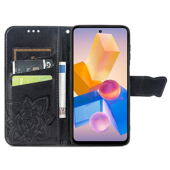 Cu clapetă pentru Infinix Hot 40i, Butterfly, negru