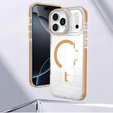 Husă pentru iPhone 17 Pro Max, pentru MagSafe, cu suport, transparentă cu inserții aurii