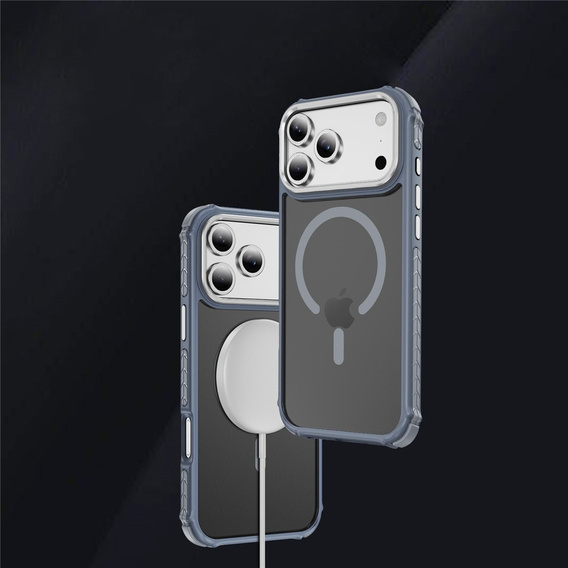 Carcasă Matt pentru iPhone 17 Pro Max, blindată, pentru MagSafe, fumurie cu margini gri
