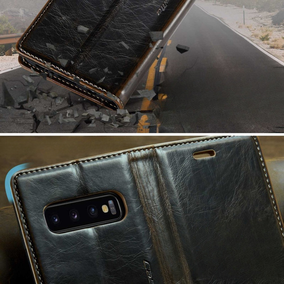 Carcasă flip CASEME pentru Samsung Galaxy S10+ Plus, Waxy Textured, cafea