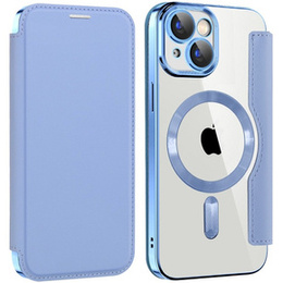Cu clapetă pentru iPhone 15, RFID Wallet MagSafe CamShield, albastru