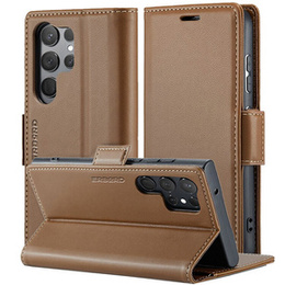 Husă pentru Samsung Galaxy S24 Ultra, ERBORD Glossy Litchi, portofel cu clapetă, maro