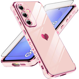 Carcasa pentru Samsung Galaxy A36, Electro heart, roz rose gold + sticlă 9H