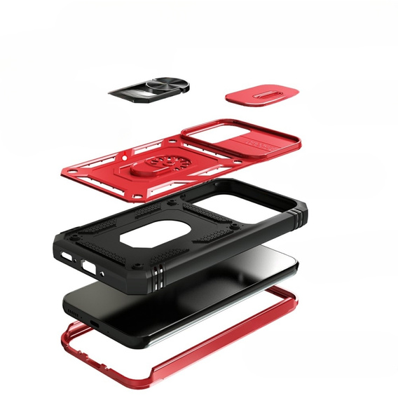 Husă blindată pentru Samsung Galaxy A54 5G, CamShield Slide, roșu / negru