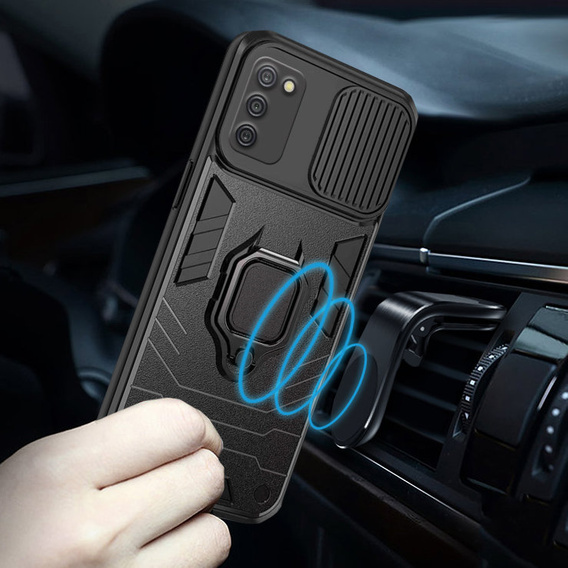 Husă pentru Samsung Galaxy A03s, KickStand Camera Lens, albastru