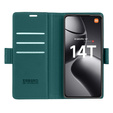 Husă pentru Xiaomi 14T, ERBORD Glossy Litchi, portofel cu clapetă, verde