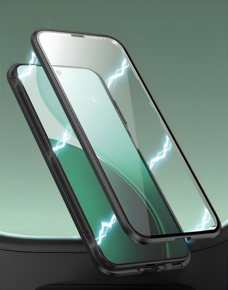 Carcasă pentru Oppo Reno 14, sticlă magnetică dublă, transparentă cu laturi negre