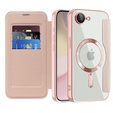 Cu clapetă pentru iPhone 16E, RFID Wallet MagSafe CamShield, roz