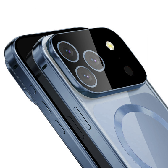 Husă magnetică dublă din sticlă pentru MagSafe pentru iPhone 17 Pro, albastră