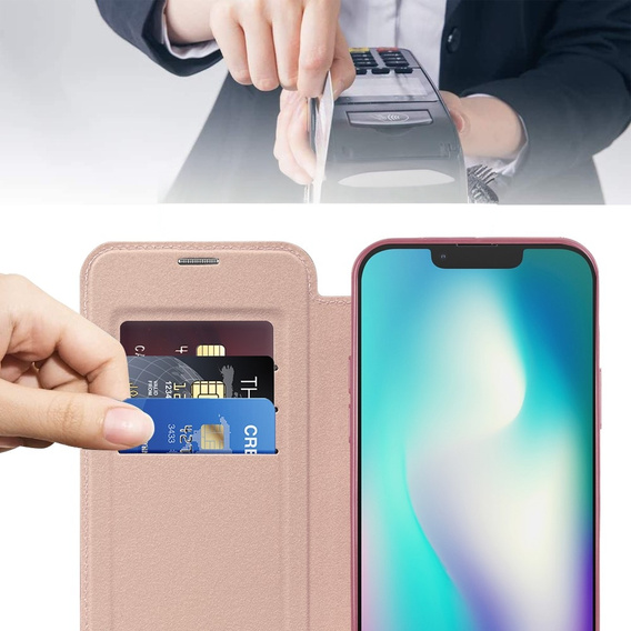 Cu clapetă pentru iPhone 15, RFID Wallet MagSafe CamShield, roz