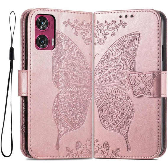 Cu clapetă pentru Motorola Edge 50 Fusion 5G, Butterfly, roz rose gold