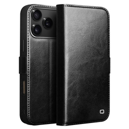 QIALINO Carcasă flip din piele de vacă originală pentru iPhone 17 Pro, negru