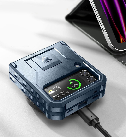 Husă blindată pentru Samsung Galaxy Z Flip 4 5G, Dexnor Clip Holder, albastru marin