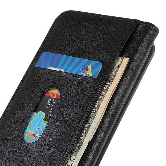Huse pentru Samsung Galaxy A56, Wallet Litchi Leather, negru
