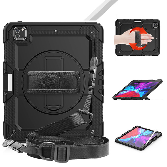 Husa blindată pentru iPad Pro 12.9 2022 / 2021 / 2020 / 2018, carcasă de protecție 360 cu slot pentru stylus, negru