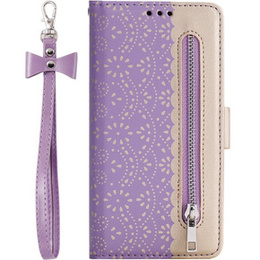 Carcasă cu clapetă pentru Samsung Galaxy A14 4G/5G, Wallet Pocket Zipper Lace, violet