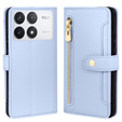 Cu clapetă pentru Xiaomi Poco F6 Pro, Wallet Zipper Pocket, albastru